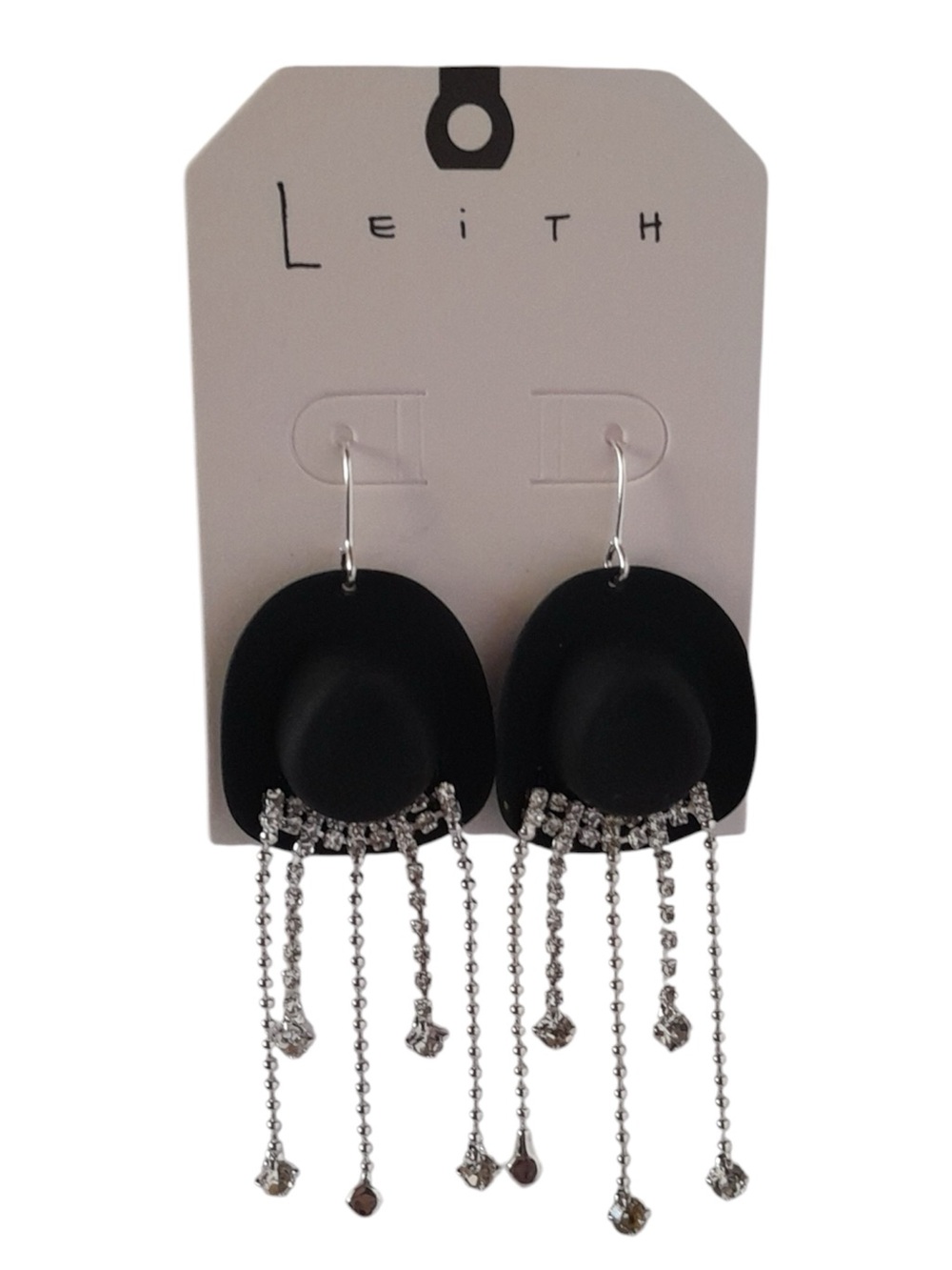 Cowboy Hat Crystal Rhinestone Fringe Dangle Earrings - Picture 6 of 7
